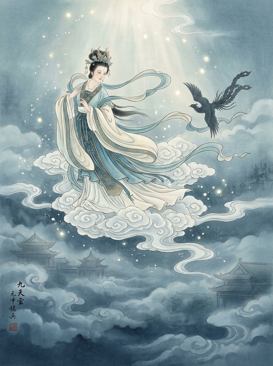 WorkPro 生成国风插画：九天玄女·夜